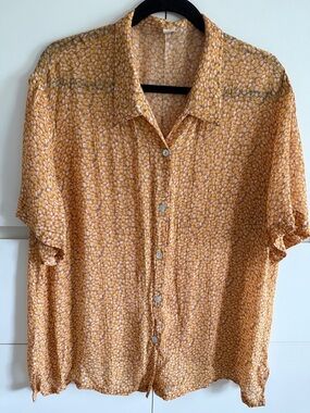 Women’s dress Short-Sleeve Button-Up Shirt Floral Size XL